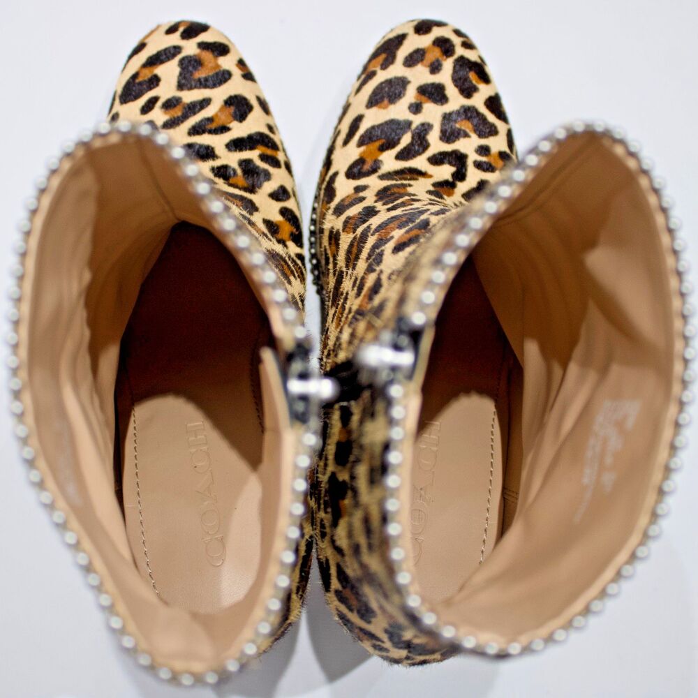 Coach Drea Leopard Print Calf Hair Leather Heeled Bootie Women 7.5B Minimal Wear - Picture 10 of 16